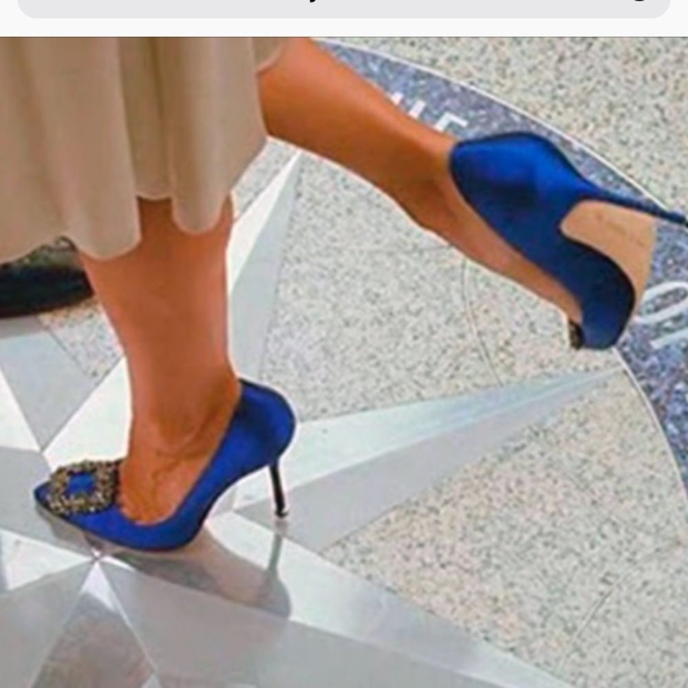 Audrey Brooke blue satin high heels